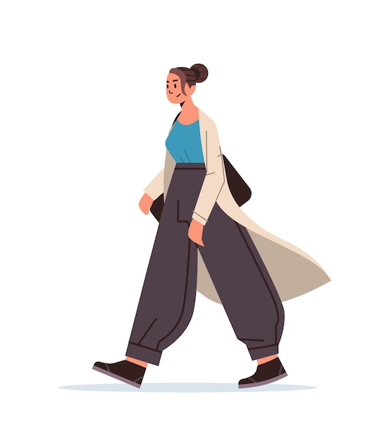 chica joven en ropa casual mujer de moda caminando personaje femenino pose de pie vertical ilustración vectorial de longitud completa