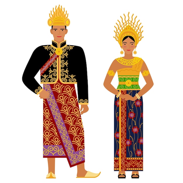 Vector chica y joven en traje popular indonesio