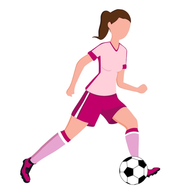 Vector chica de jugador de fútbol con pelota en acción ilustración de vector plano