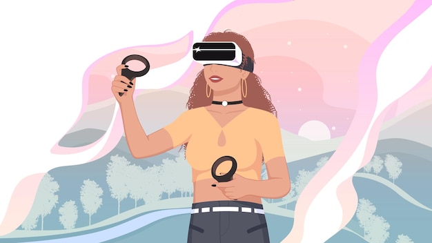 Chica jugando un juego en realidad virtual