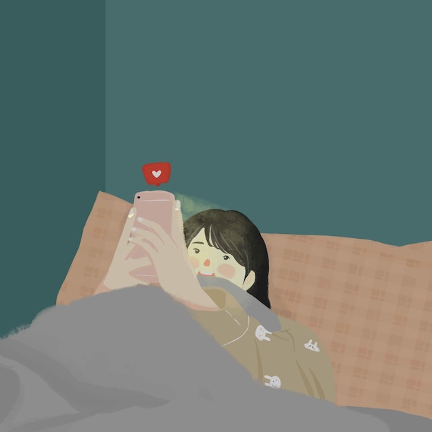 Chica jugando teléfono en la cama