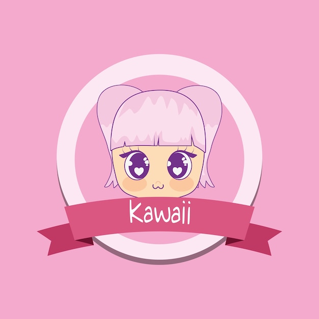 Chica kawaii con marco de cinta