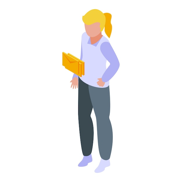 Chica leer icono de correo electrónico vector isométrico Computadora leyendo correo Carta de correo electrónico