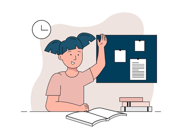 Chica levantando la mano en la ilustración del concepto de clase