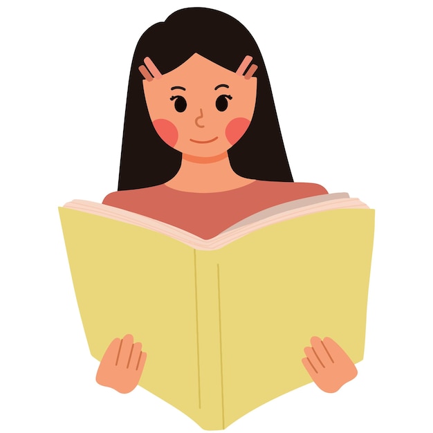 Vector una chica leyendo una ilustración de un libro