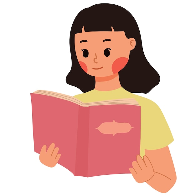 Vector una chica leyendo una ilustración de un libro