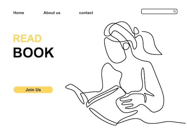 Chica leyendo un libro estilo minimalista dibujado a mano continuo de una línea Mujer joven disfruta leyendo un libro Personaje niña con libro aislado sobre fondo blanco Concepto de educación Ilustración vectorial