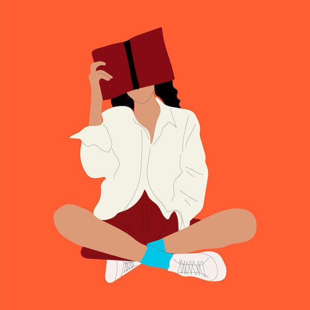 Chica leyendo un libro grande. Mujer joven. Leer más concepto de libros.