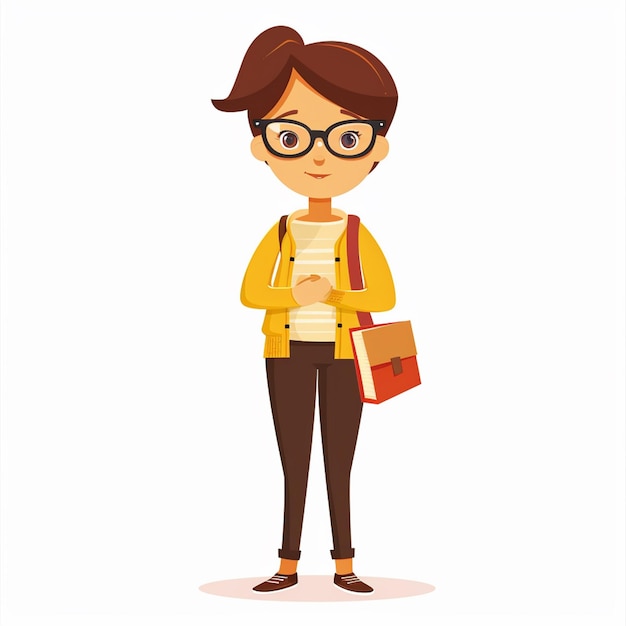 una chica con un libro en la mano y una bolsa con una bolsa roja