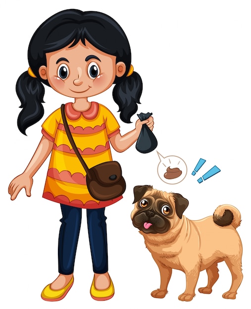 Una chica limpiando caca de perro