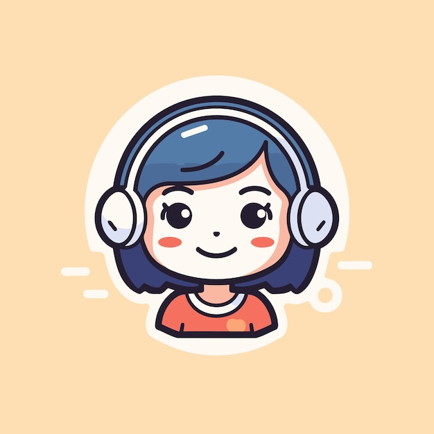 Chica linda con auriculares Ilustración vectorial en un estilo plano