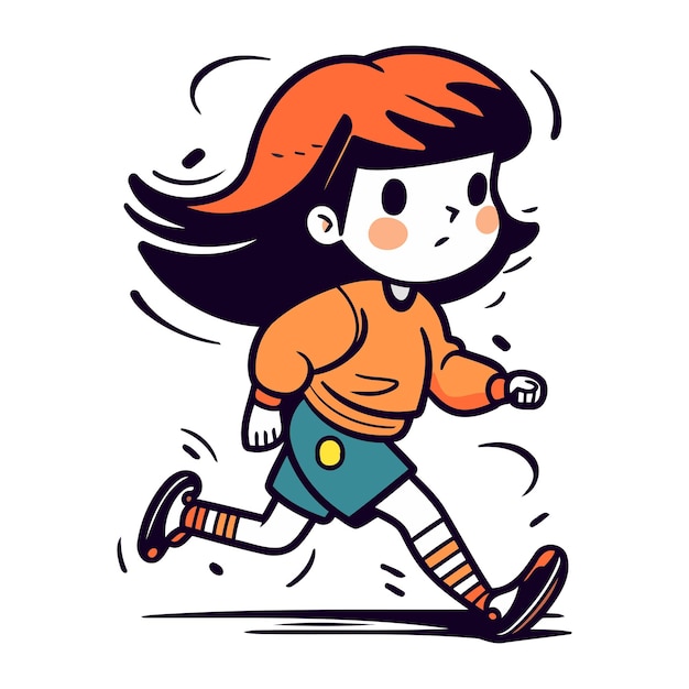 Vector chica linda corriendo y corriendo ilustración vectorial en estilo de dibujos animados