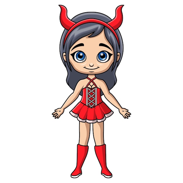 Chica linda de dibujos animados con disfraz de diablo