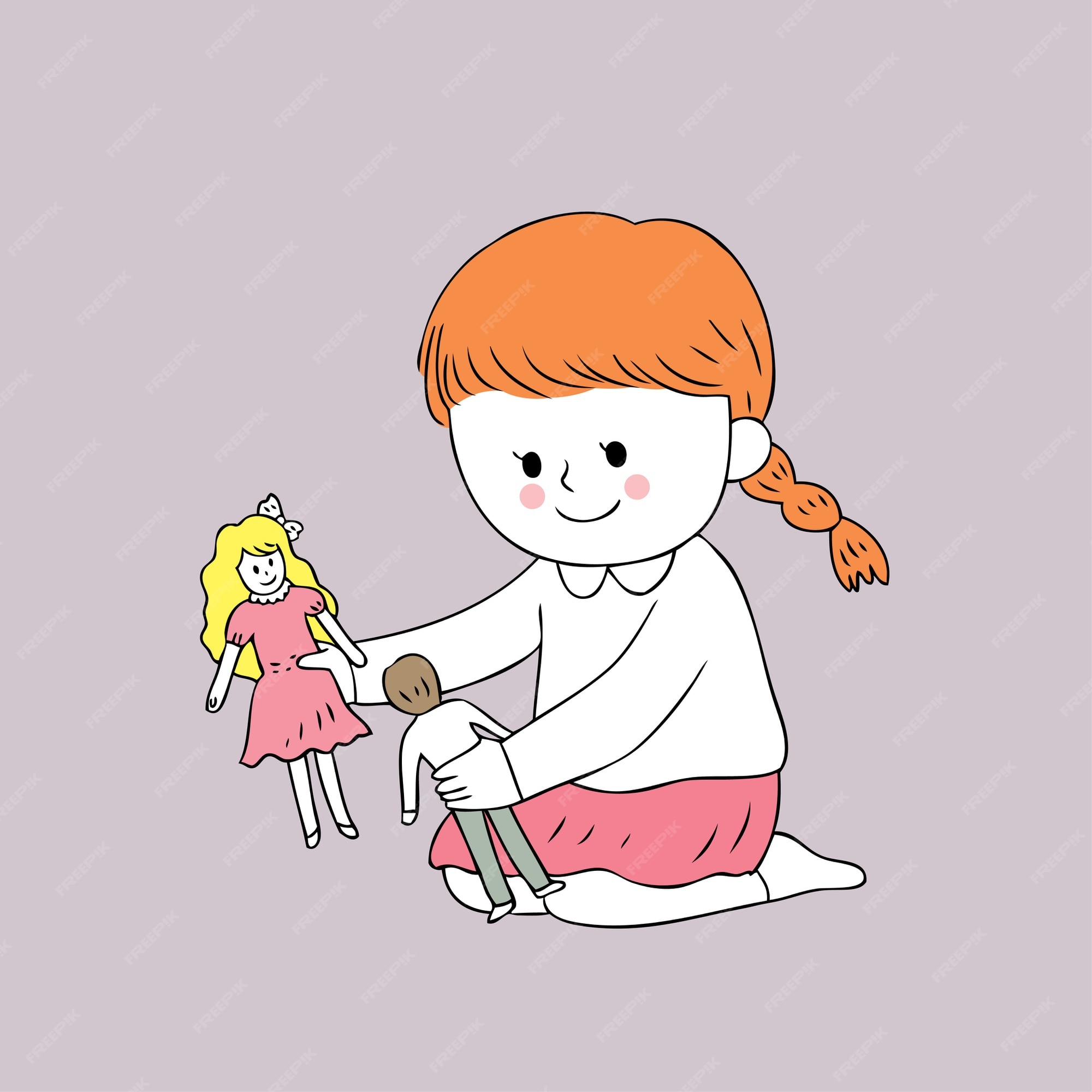 Девочка играет в куклы рисунок