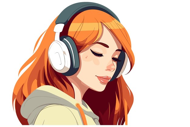 Vector chica linda escuchando música pacíficamente ilustración chica alegre escuchando música
