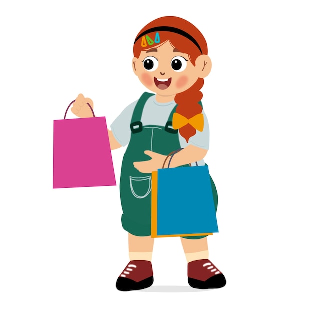 chica linda está haciendo compras y llevando bolsas de compras vector e ilustración