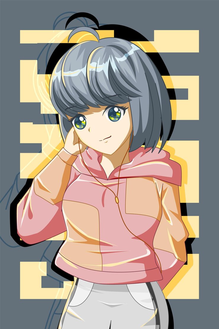 Vector chica linda y fresca con ilustración de dibujos animados de personaje de diseño de chaqueta