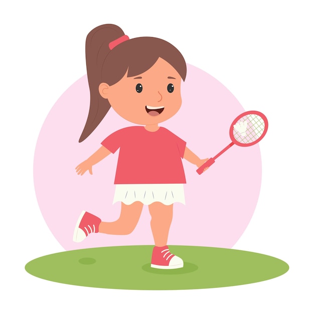 Chica linda jugando al bádminton Juegos de verano Competición Ilustración vectorial