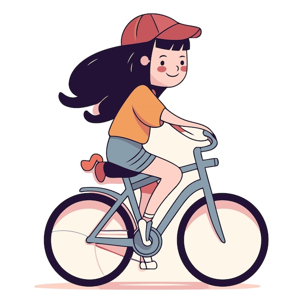 Vector una chica linda montando una bicicleta al estilo de los dibujos animados