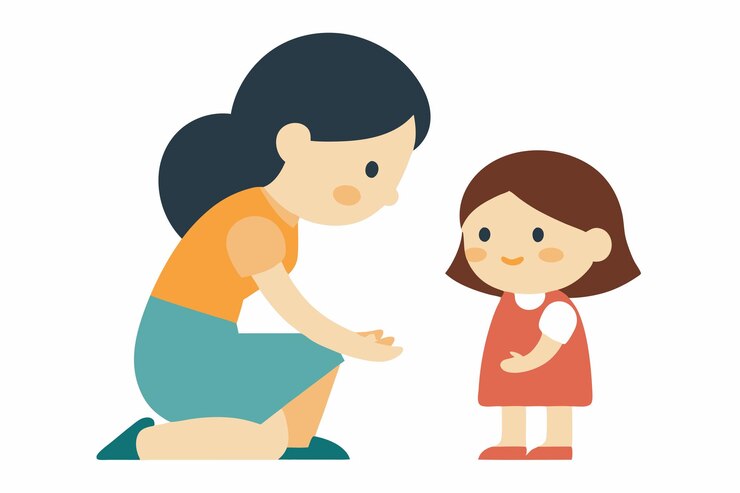 Vector la chica linda paga el respeto de la madre ilustración