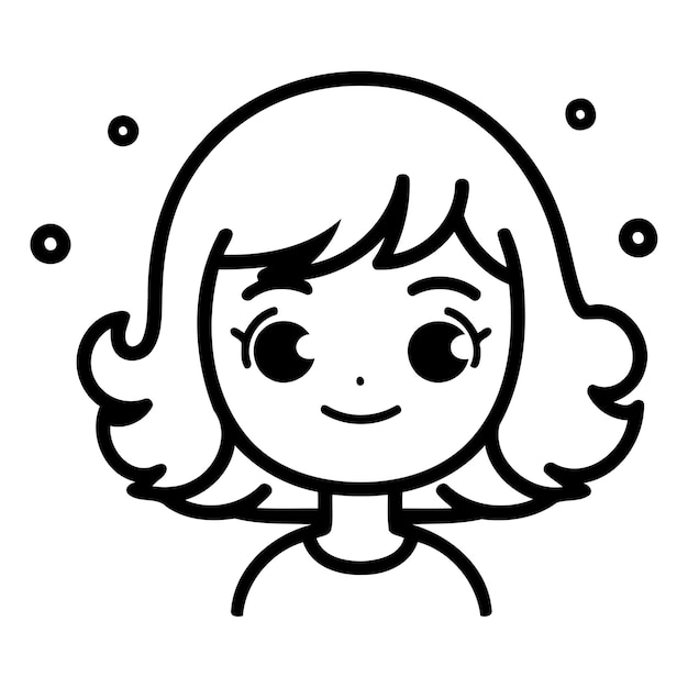 Chica linda con el pelo largo Ilustración vectorial al estilo de dibujos animados