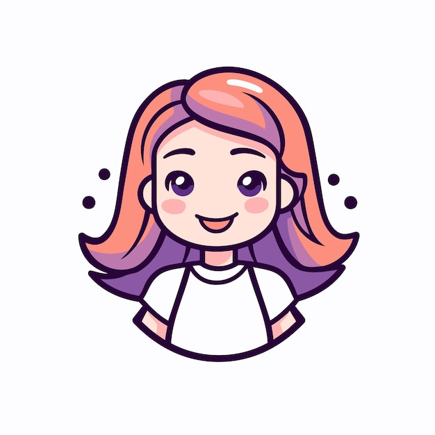 Chica linda con el pelo largo Ilustración vectorial al estilo de dibujos animados