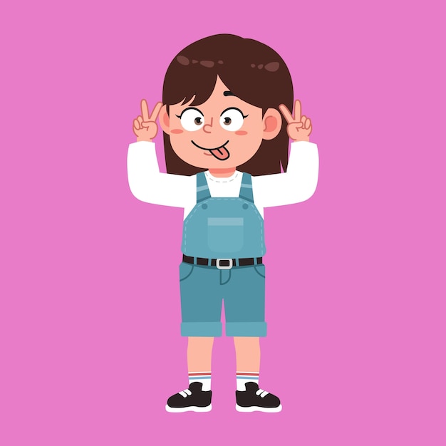 Chica linda con el pelo largo marrón caricatura cara tonta y absurdo