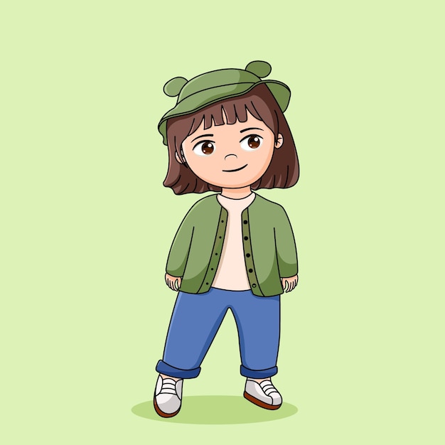 Chica linda de pie y con sombrero Ilustración de personaje