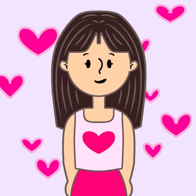 Una chica linda rodeada de corazones rosados