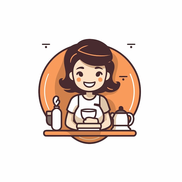 Una chica linda sentada en un café y bebiendo café Ilustración vectorial