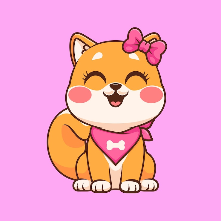 Vector chica linda shiba inu perro con horquilla de dibujos animados ícono vectorial ilustración naturaleza animal aislado plano