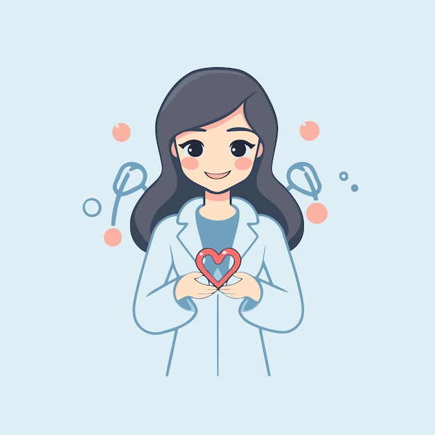 Vector chica linda sosteniendo un corazón en sus manos ilustración vectorial