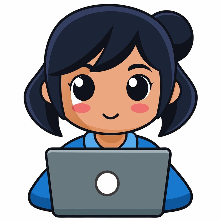 Vector chica linda trabaja en una computadora portátil concepto vectorial para el lugar de trabajo freelance negocio de coworking personaje trabajador femenino aislado en un fondo blanco