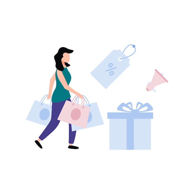 La chica lleva una bolsa de compras y un carrito