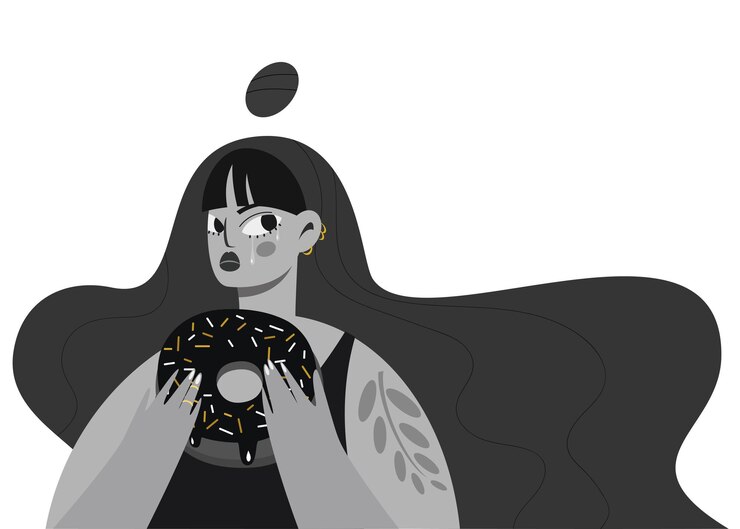 Vector chica llorando y comiendo donut vector ilustración
