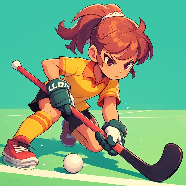 Una chica de Lubbock juega hockey en el piso al estilo de los dibujos animados