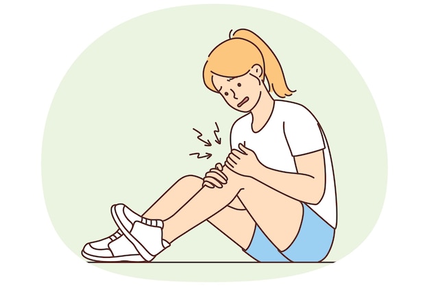 Chica malsana con dolor de rodilla