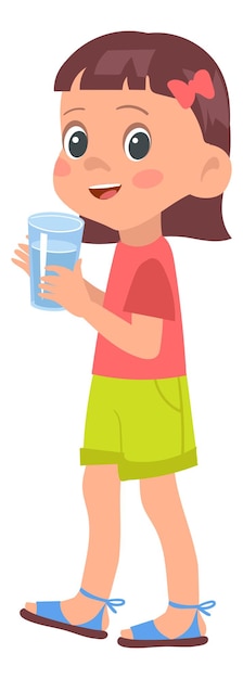 Vector chica mantenga vaso de agua dulce kid con bebida saludable aislado sobre fondo blanco.