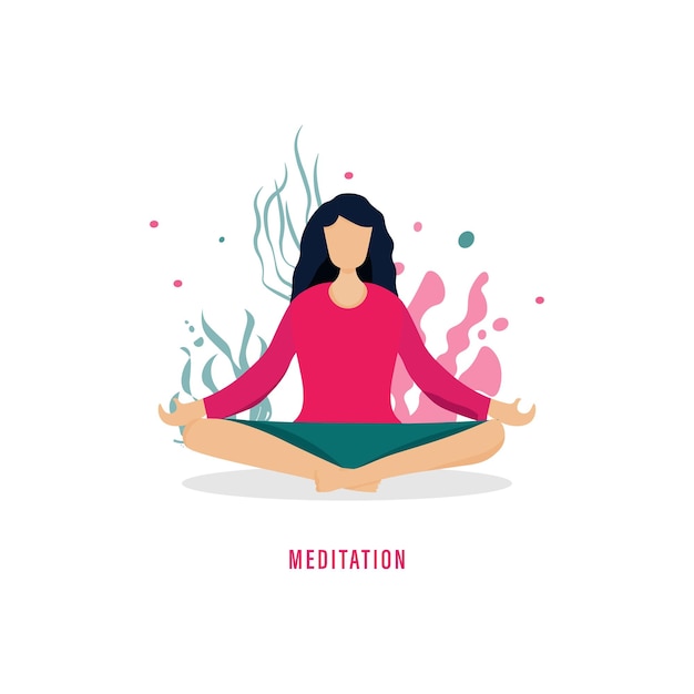 Chica meditando ilustración vectorial