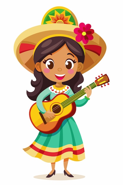 Chica mexicana linda tocando la guitarra vector