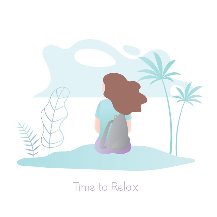 Vector chica con mochila sentada en la naturaleza personaje femenino vista trasera parque o playa tiempo para relajarse viajar