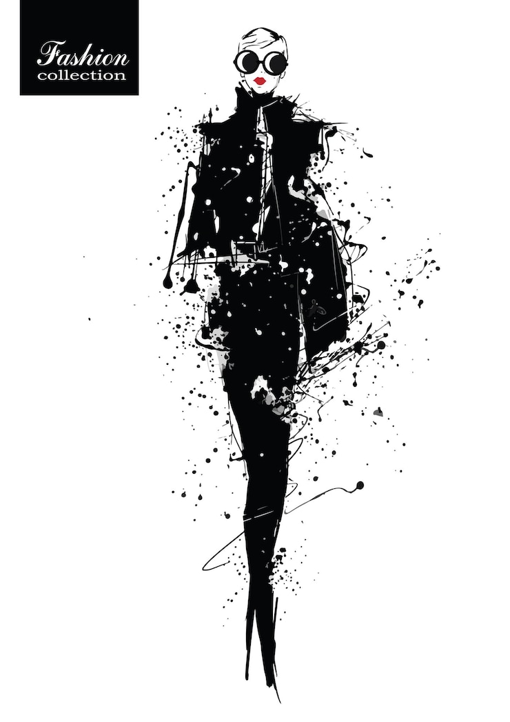 Vector chica de moda en estilo boceto. cartel retro. ilustración de grunge.