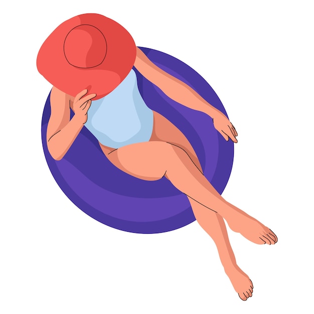 Chica de moda flotando en un anillo de goma