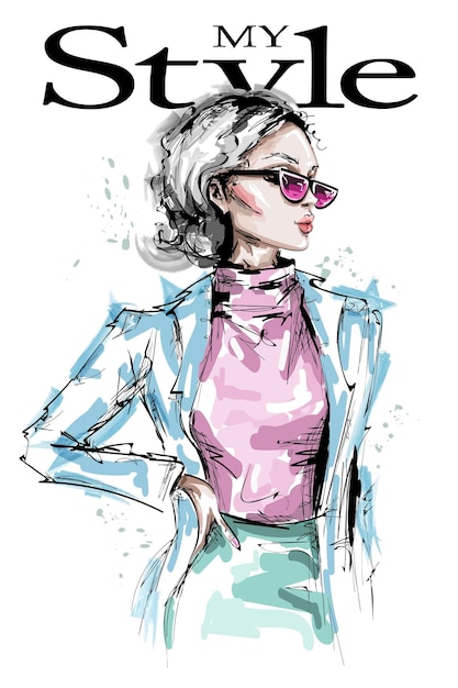 Vector chica de moda en la ilustración de gafas de sol