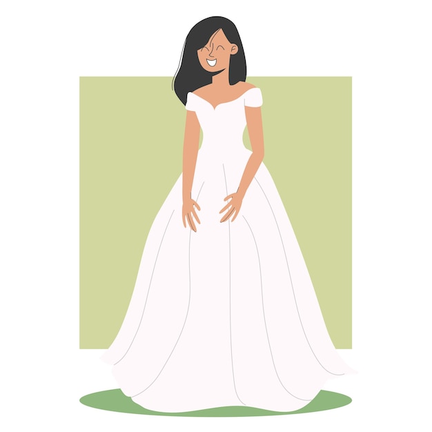 Vector chica modelo adorable en vestido de novia posando ilustración vectorial en estilo plano