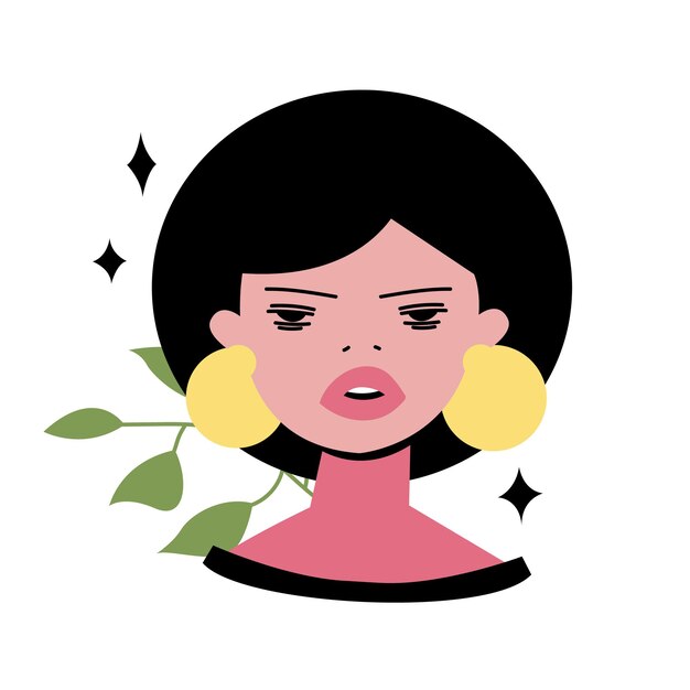 Chica moderna con estilo Retrato dibujado a mano para redes sociales avatar Estampado de camiseta banner Ilustración moderna colorida Estilo de boceto de dibujos animados Diseño femenino Todos los elementos están aislados