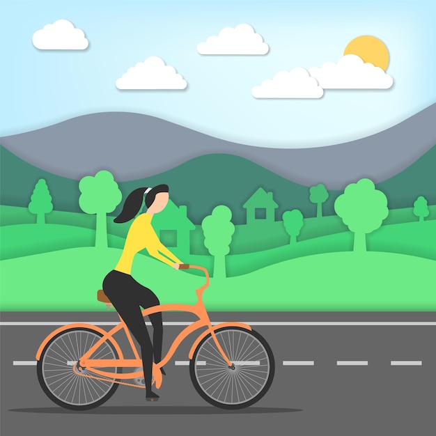 Vector chica montando una bicicleta aislada sobre fondo blanco ilustración vectorial