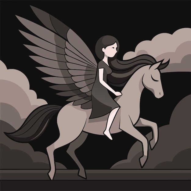 una chica montando un caballo con un ángel en la espalda