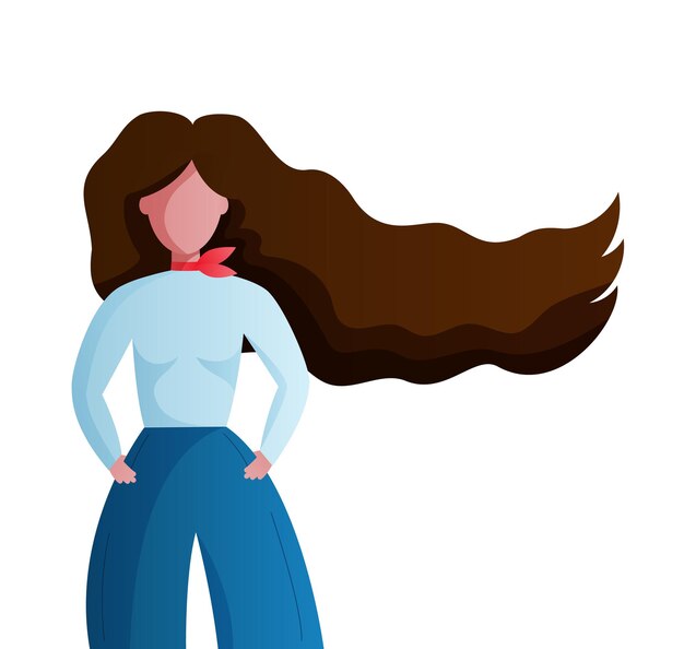 chica morena con pelo largo volando