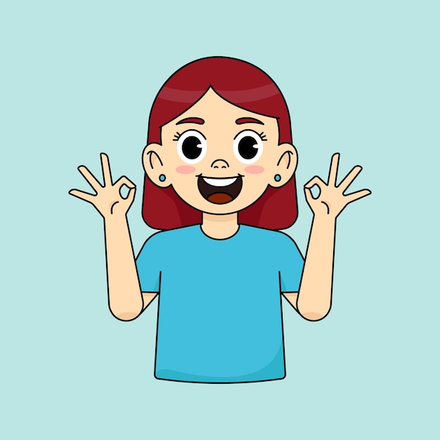 La chica muestra un gesto ok con sus manos ok ok ilustración vectorial